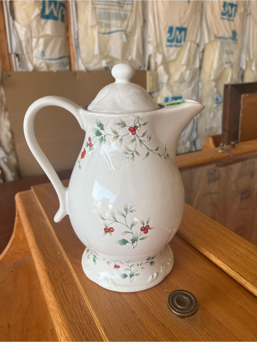 Pfaltzgraff Winterberry - White Ceramic Pitcher with Holly Berry Motif